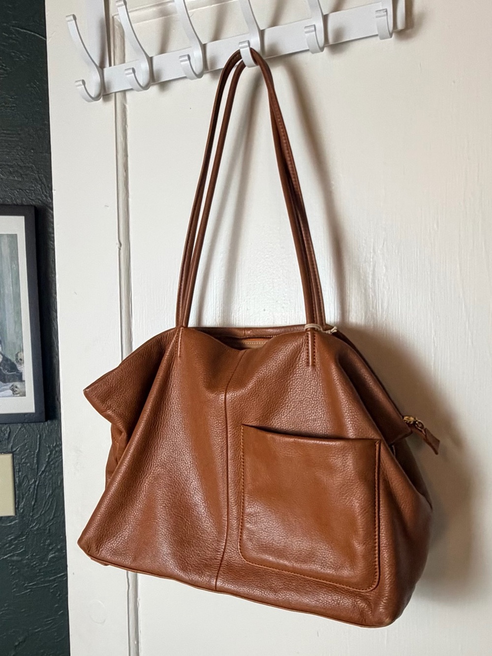 HOBO Cognac Leather Tote with Exterior Pocket